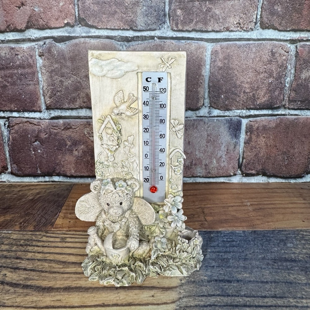 Vintage Thermometer 3D Resin Teddy Bear Spring Garden Cottagecore Country